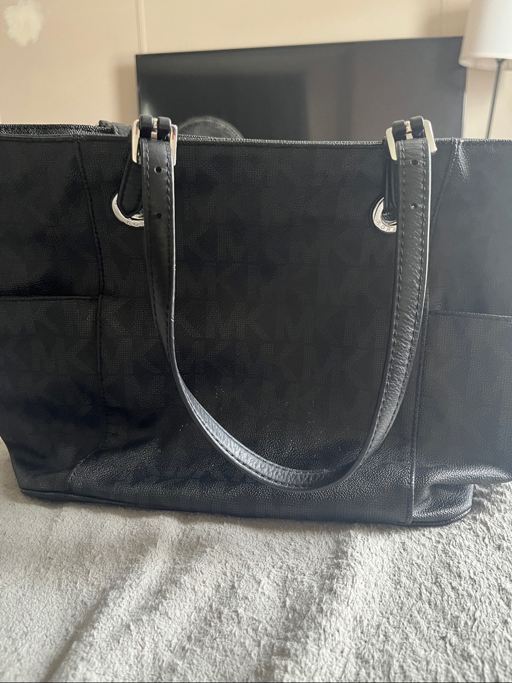 Michael Kors Black MK Logo Tote with Silver Charm - Picture 4 of 4